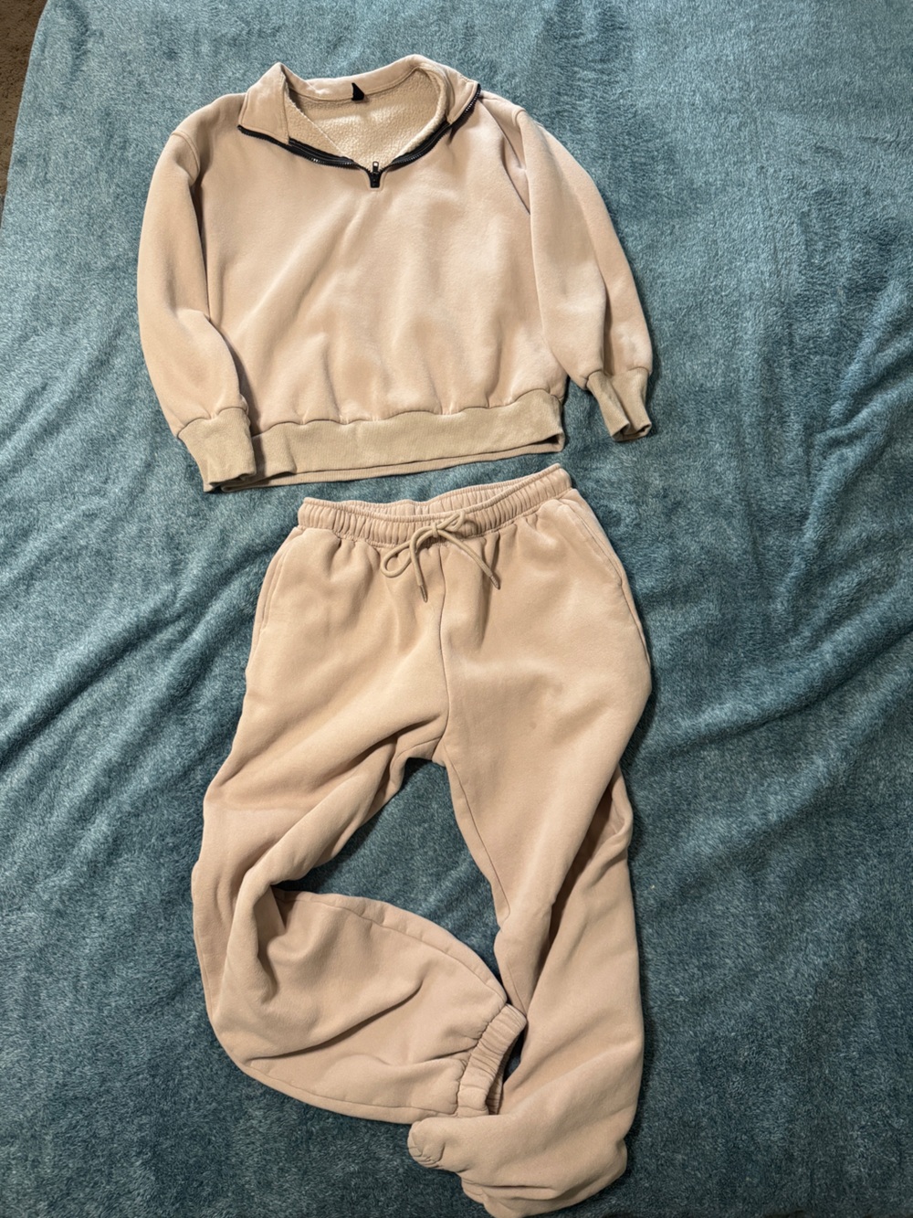 Women's Beige Cozy Fleece Jogger Pants with Drawstring Waist